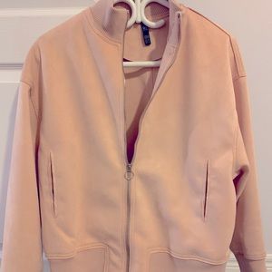ZARA pink faux suede bomber jacket XS